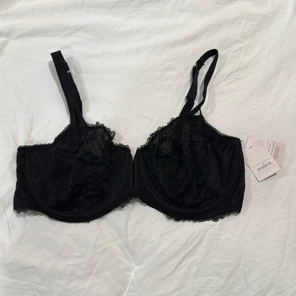 AUDEN black lace balconette bra. 38DD. NWT.